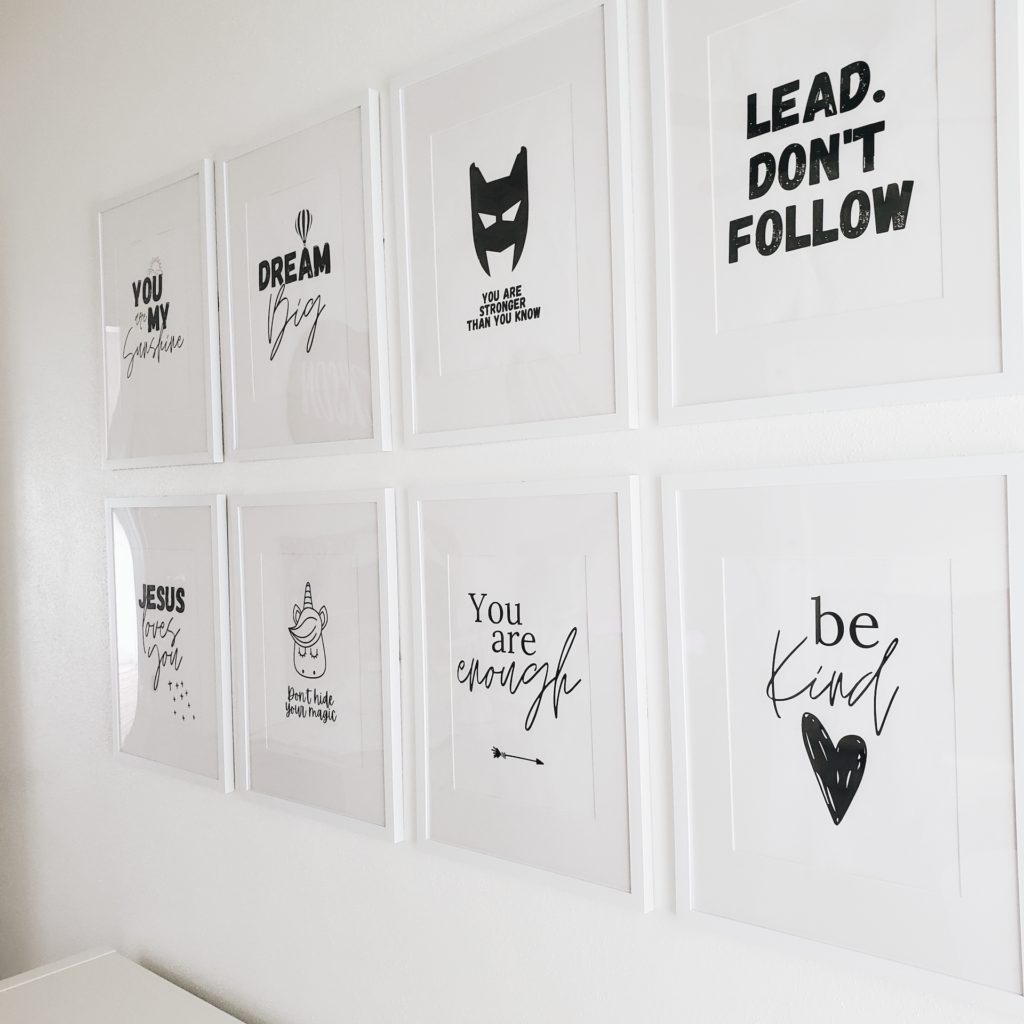 black and white framed motivational artwork for kids