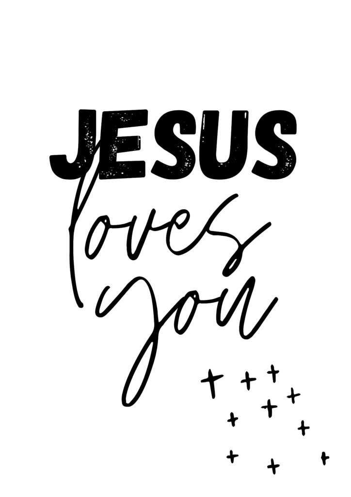 black and white artwork: jesus loves you