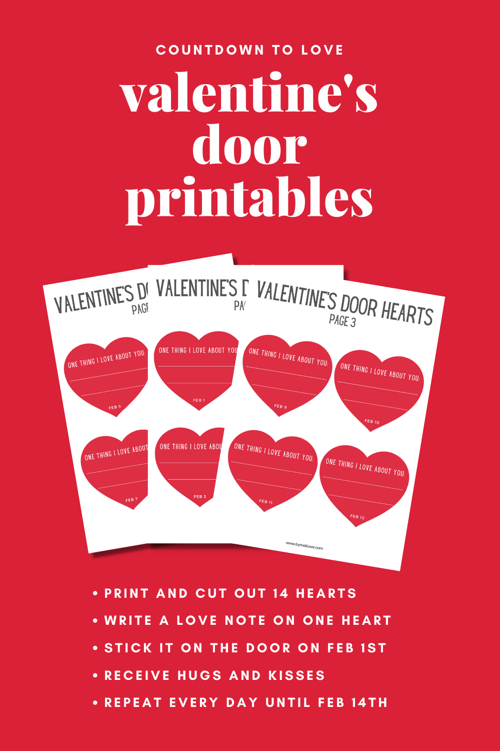free valentine's day printable for countdown to love from February 1st to the 14th.